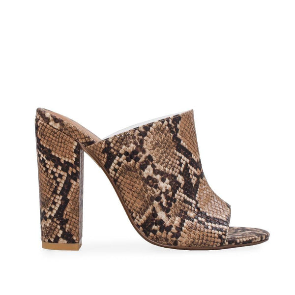 privileged by j.c. dossier Toilla Brown Snakeskin Heels