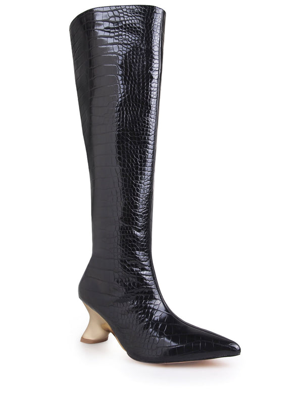 Privileged By J.c. Dossier Toland Black Crocodile Knee-High Boots