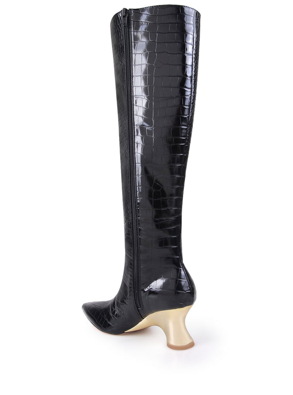 Privileged By J.c. Dossier Toland Black Crocodile Knee-High Boots