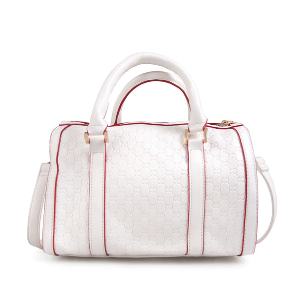 Privileged By J.c. Dossier Tori Red & White Vegan Leather Handbag