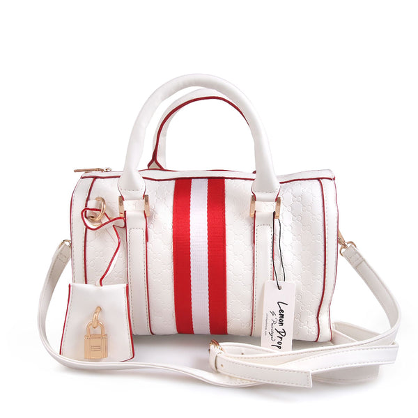 privileged by j.c. dossier Tori Red & White Vegan Leather Handbag