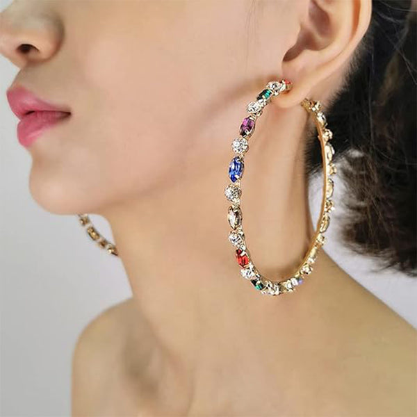 Privileged By J.c. Dossier Trivene Rhinestone Hoop Earrings