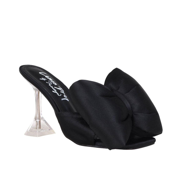 Privileged By J.c. Dossier Tuvalu Black Satin Heel With Pyramid Detail