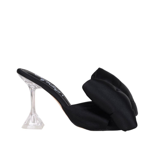 privileged by j.c. dossier Tuvalu Black Satin Heel with Pyramid Detail
