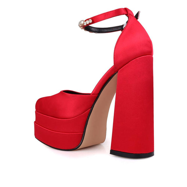 Privileged By J.c. Dossier Typhoon Red Satin Platform Heels
