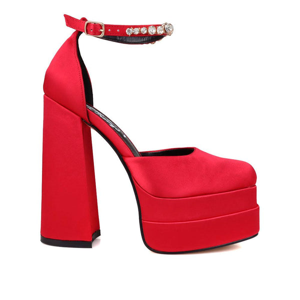 privileged by j.c. dossier Typhoon Red Satin Platform Heels