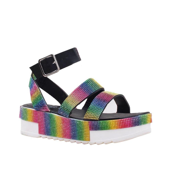 Privileged By J.c. Dossier Tyriq Rainbow Rhinestone Platform Flats