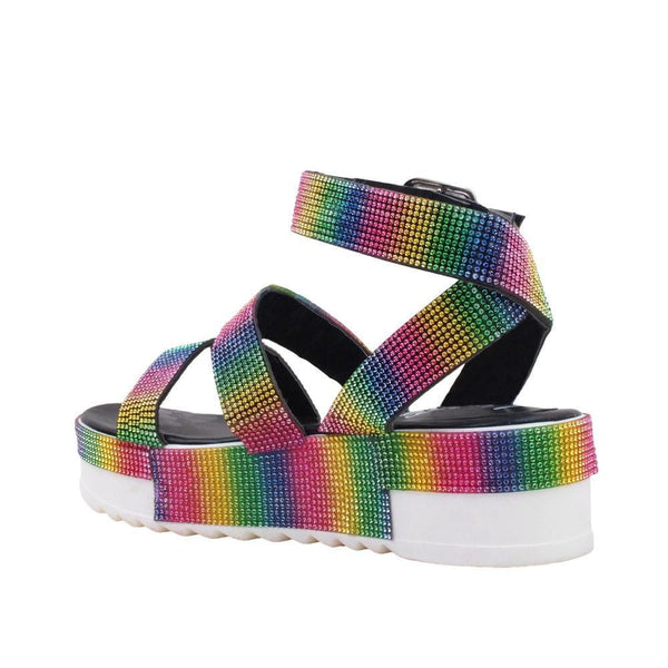 Privileged By J.c. Dossier Tyriq Rainbow Rhinestone Platform Flats