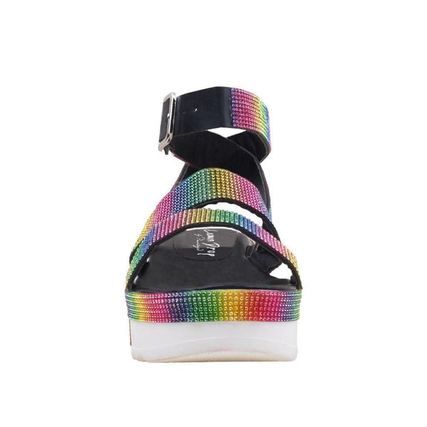 Privileged By J.c. Dossier Tyriq Rainbow Rhinestone Platform Flats