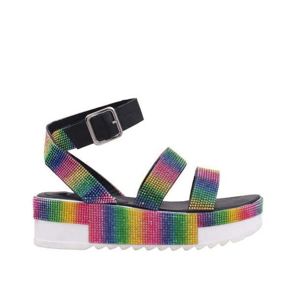 privileged by j.c. dossier Tyriq Rainbow Rhinestone Platform Flats