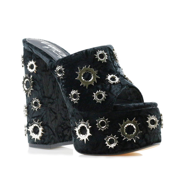 Privileged By J.c. Dossier Vestus Black Crushed Velvet Platform Heels