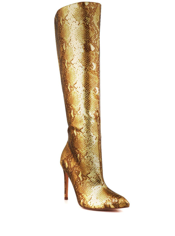 Privileged By J.c. Dossier Weist Metallic Gold Leather Boots