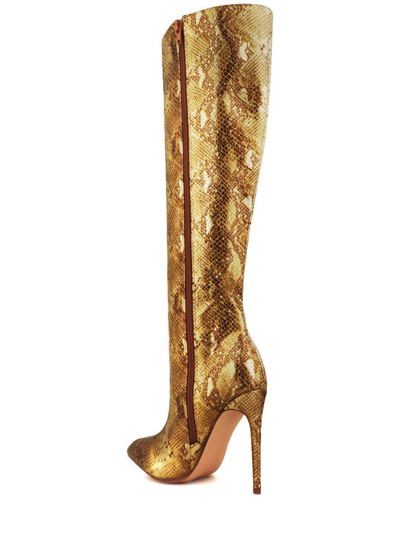 Privileged By J.c. Dossier Weist Metallic Gold Leather Boots