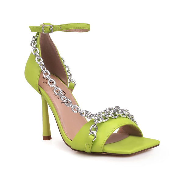Privileged By J.c. Dossier Wheeler Neon Green Vegan Leather Heel
