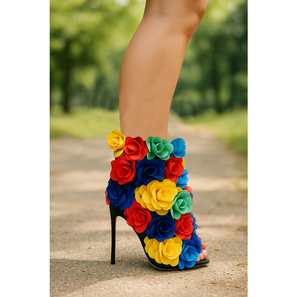 Privileged By J.c. Dossier Xoanna Floral Bootie - Bold Satin Heels
