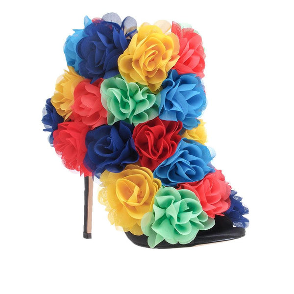 privileged by j.c. dossier Xoanna Floral Bootie - Bold Satin Heels