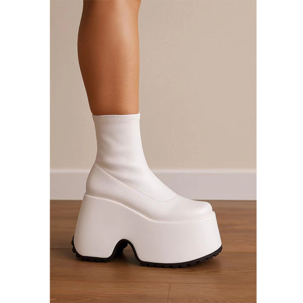 Privileged By J.c. Dossier Ybarra White Bootie - Bold Platform Heels