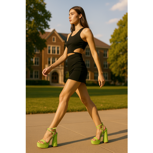 Privileged By J.c. Dossier Yesenia Neon Green Platform Heels