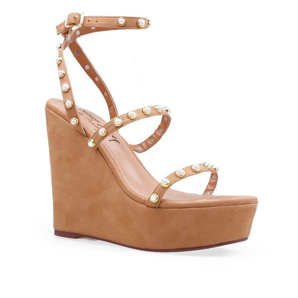 Privileged By J.c. Dossier Yogo Tan Pearl-Strap Wedge