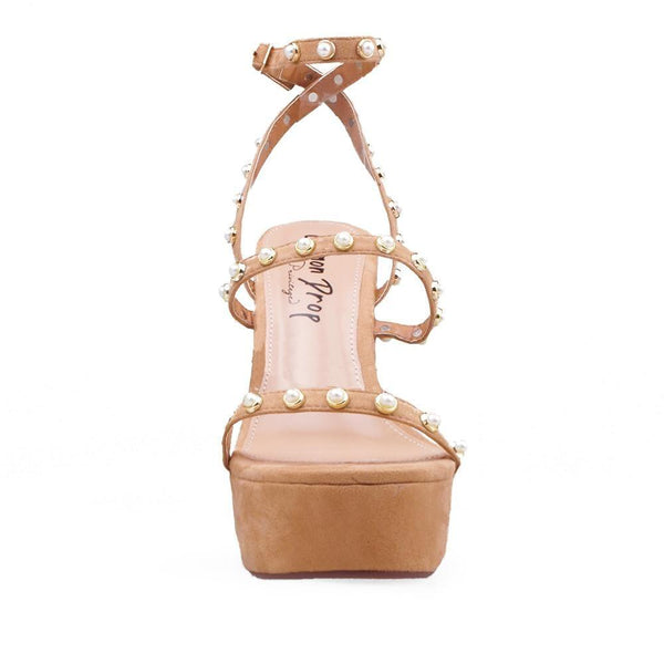 Privileged By J.c. Dossier Yogo Tan Pearl-Strap Wedge