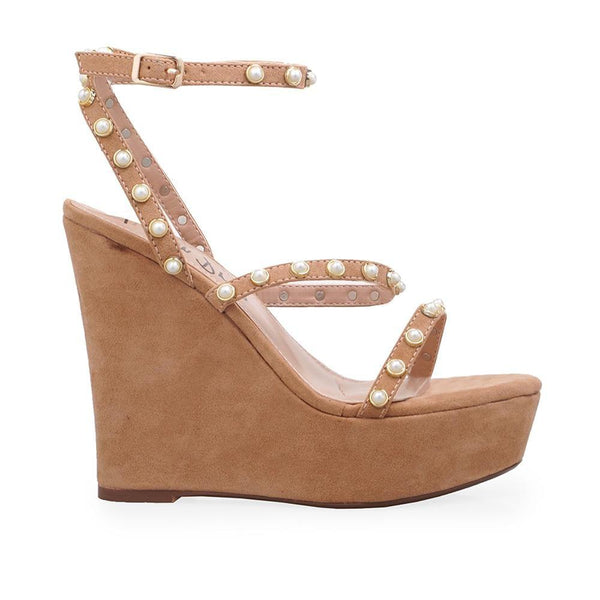 privileged by j.c. dossier Yogo Tan Pearl-Strap Wedge