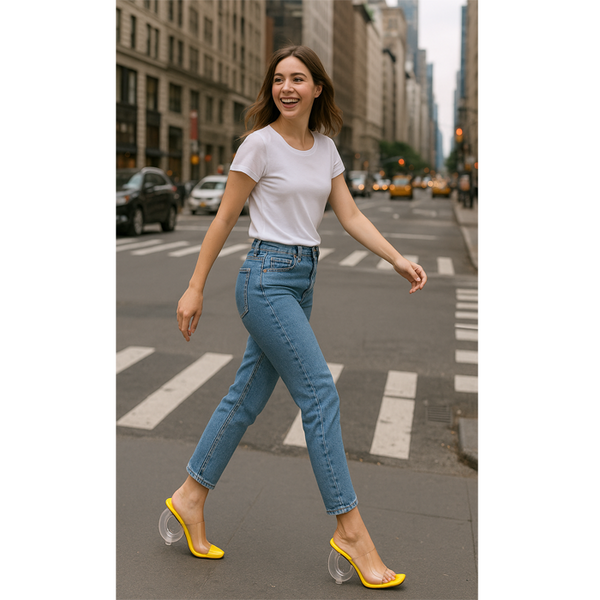 Privileged By J.c. Dossier Zeb Yellow Vinyl Heels | Bold Heels By Privileged Shoes