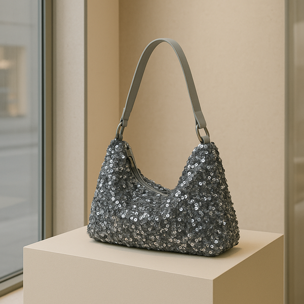 Privileged By J.c. Dossier Zosia Paillette Fabric Handbag In Silver