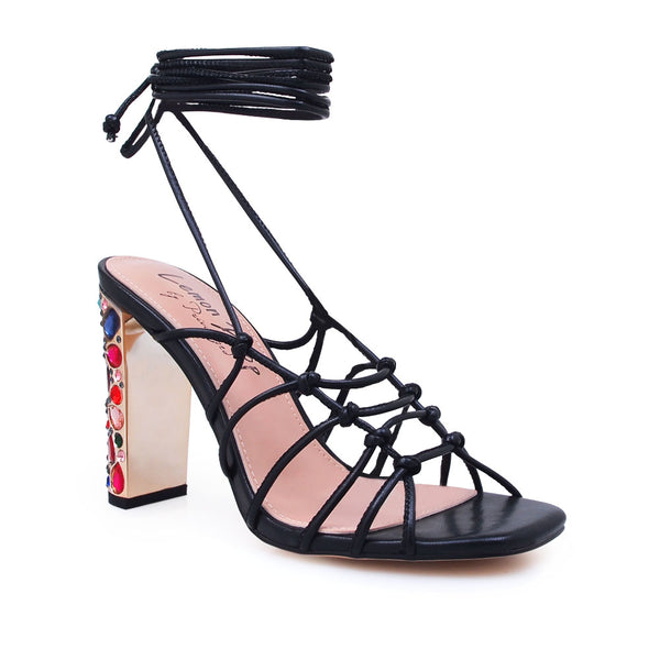 Privileged By J.c. Dossier Zuno Black Strappy Heel With Jewel Embellished Platform