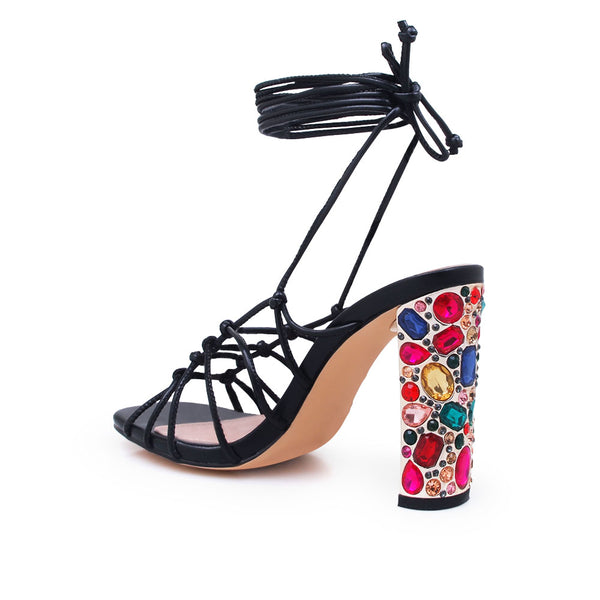 Privileged By J.c. Dossier Zuno Black Strappy Heel With Jewel Embellished Platform