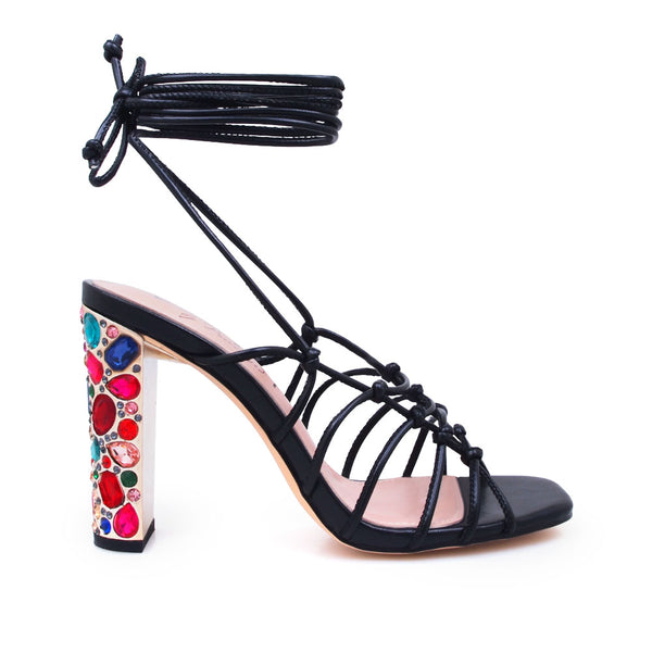 privileged by j.c. dossier Zuno Black Strappy Heel with Jewel Embellished Platform