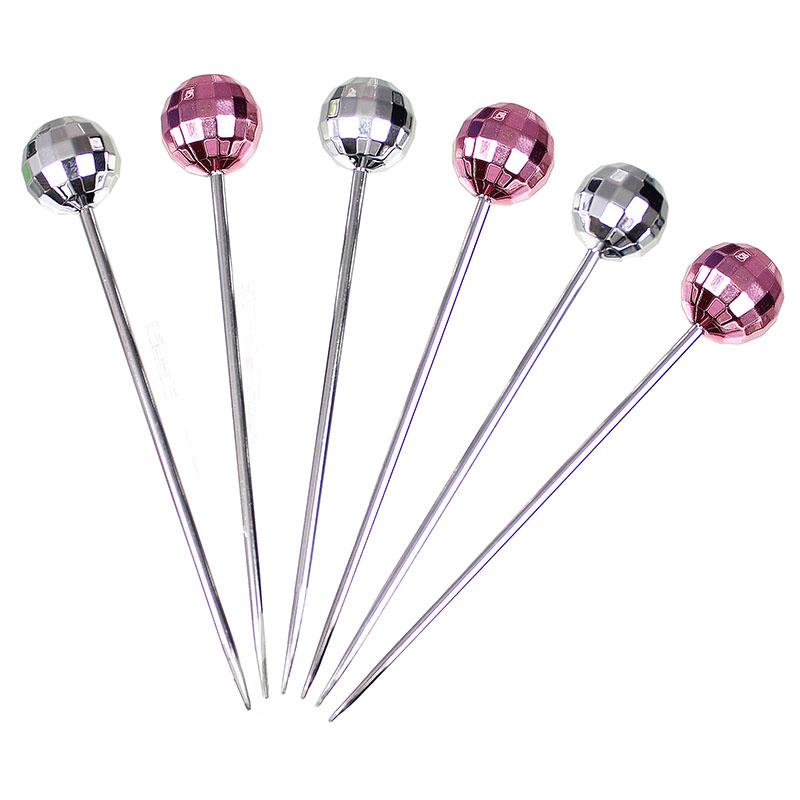 prodyne Disco Ball Cocktail Picks Pink & Silver Set of 6 - Prodyne