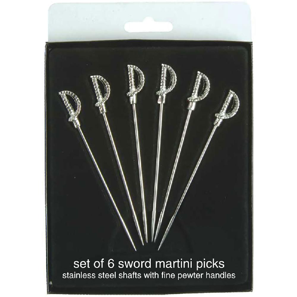 prodyne Miniature Swords Stainless Steel Silver Sword Martini Picks Set of 6 - Prodyne