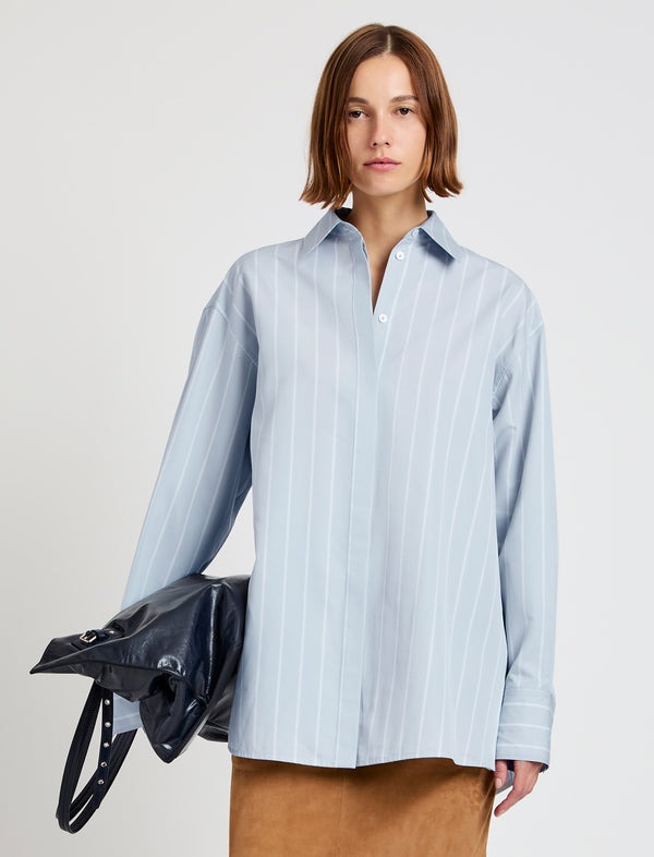 proenza schouler Proenza Schouler Addy Top in Stripe Cotton Silk Poplin - Grey Multi