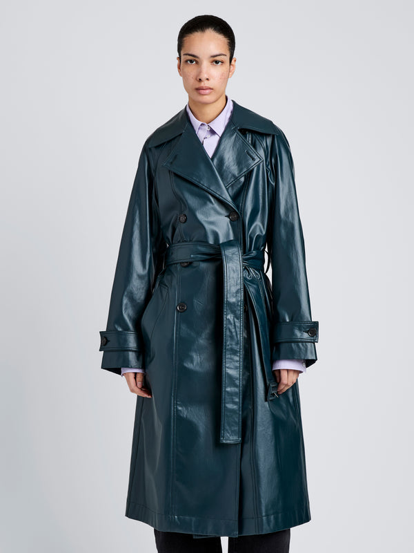 proenza schouler Proenza Schouler Benedetta Trench Coat in Coated Cotton - Bottle Green