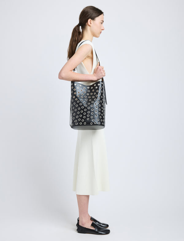 Proenza Schouler Proenza Schouler Brant Bucket Bag In Eyelet Covered Smooth Calf - Black