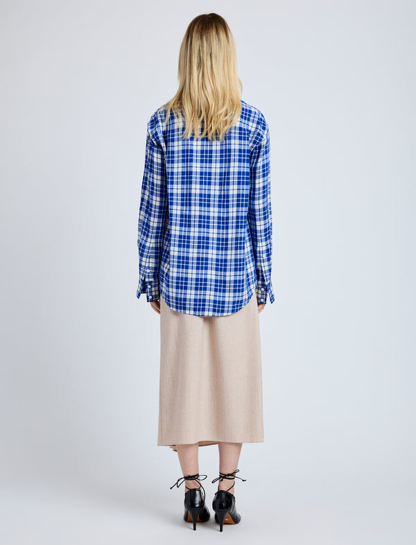 Proenza Schouler Proenza Schouler Bronwen Top In Crinkled Plaid - Cobalt Multi