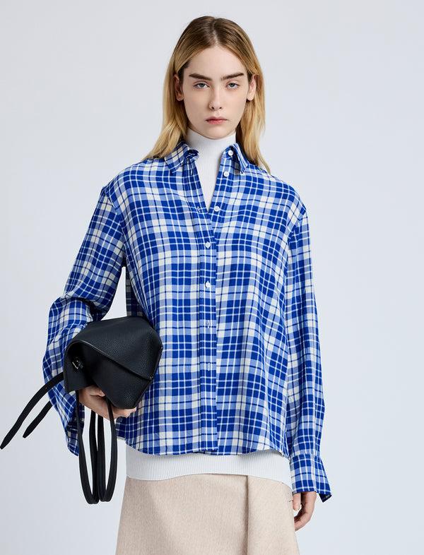 proenza schouler Proenza Schouler Bronwen Top in Crinkled Plaid - Cobalt Multi