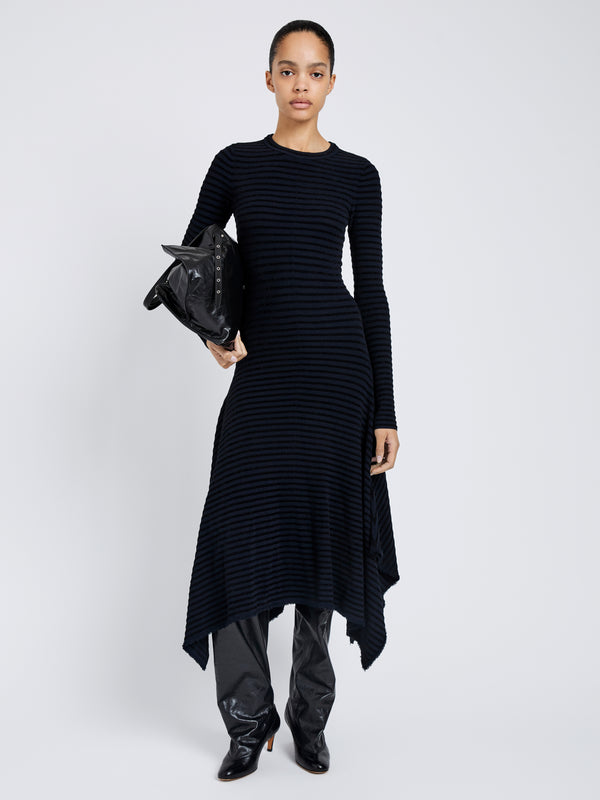 proenza schouler Proenza Schouler Didi Dress in Matte Viscose Velvet Stripe - Navy/Black
