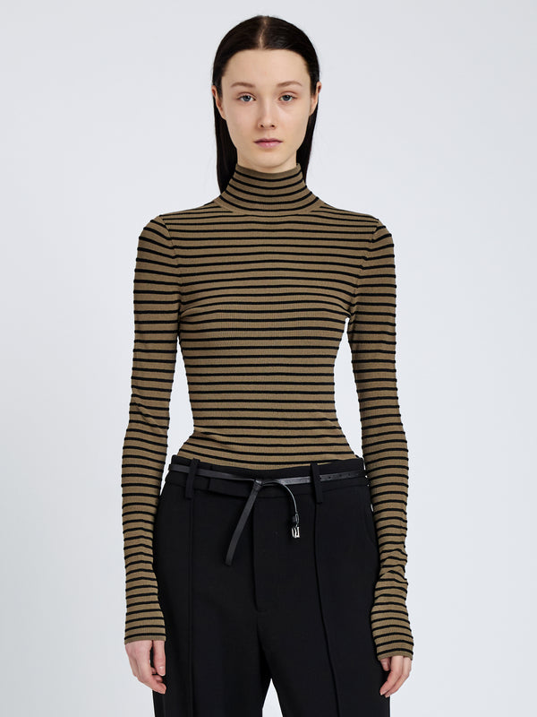 proenza schouler Proenza Schouler Didi Top in Matte Viscose Velvet Stripe - Khaki/Black