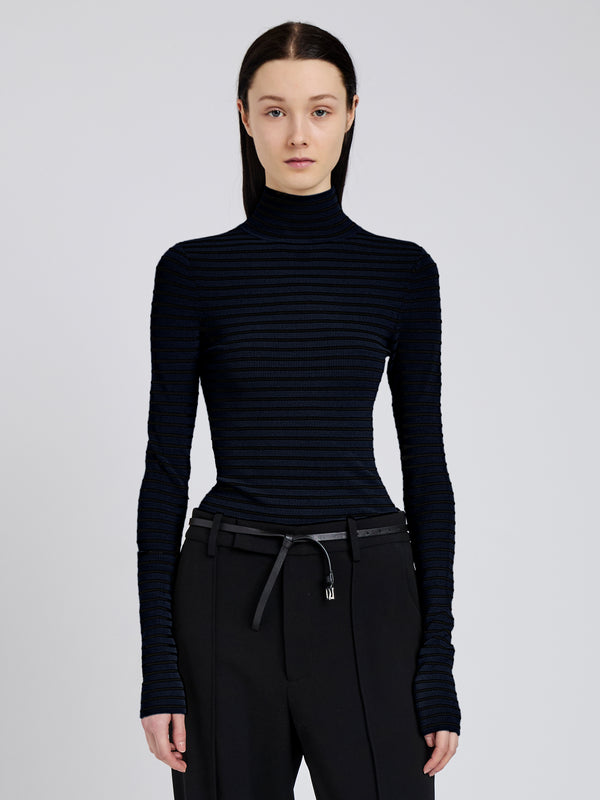 proenza schouler Proenza Schouler Didi Top in Matte Viscose Velvet Stripe - Navy/Black