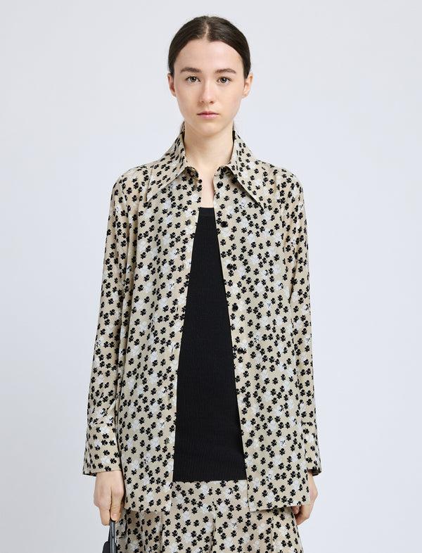 proenza schouler Proenza Schouler Emmeline Shirt in Printed Silk Viscose - Sand Multi