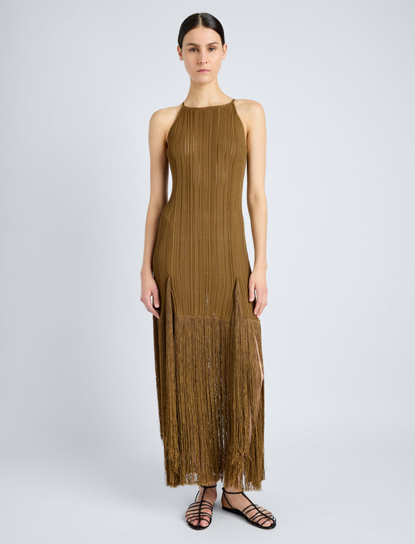 proenza schouler Proenza Schouler Everly Dress in Viscose Fringe Knit - Chestnut
