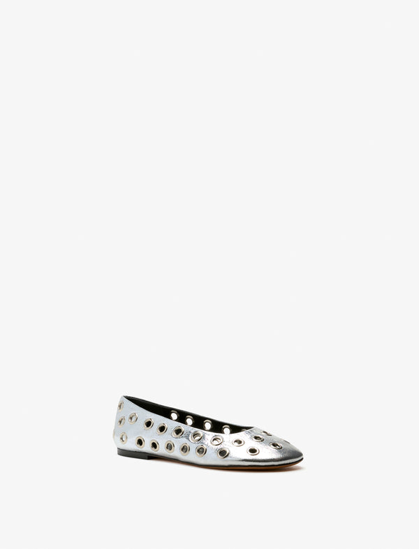 Proenza Schouler Proenza Schouler Glove Grommet Flats In Crinkled Metallic - Silver