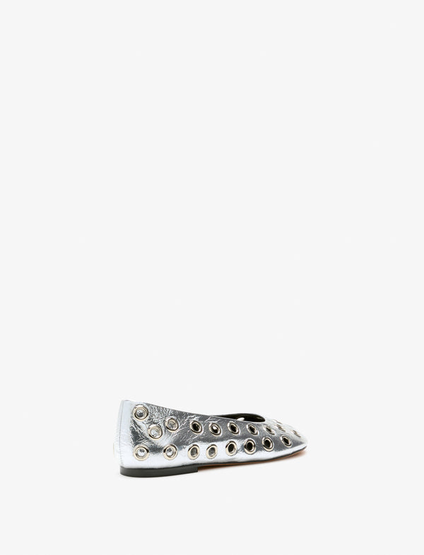 Proenza Schouler Proenza Schouler Glove Grommet Flats In Crinkled Metallic - Silver