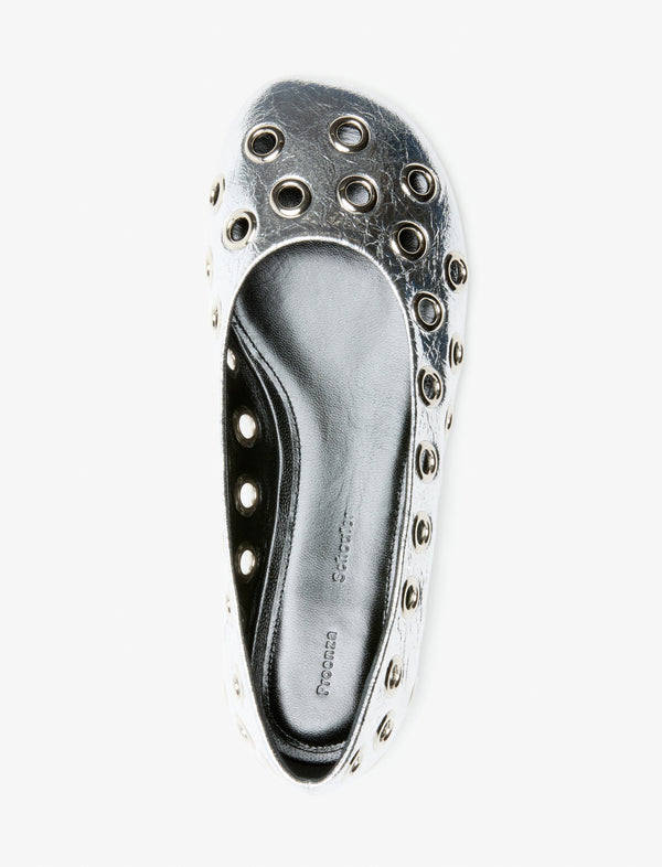Proenza Schouler Proenza Schouler Glove Grommet Flats In Crinkled Metallic - Silver