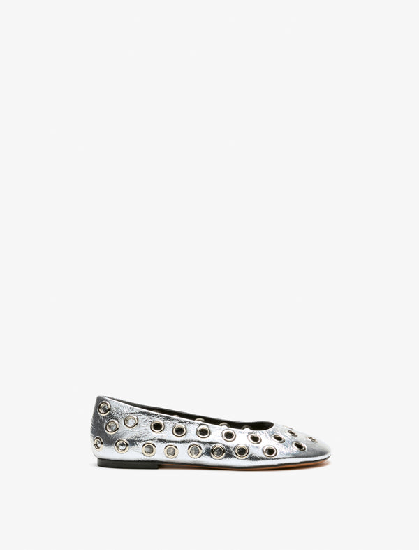 proenza schouler Proenza Schouler Glove Grommet Flats in Crinkled Metallic - Silver