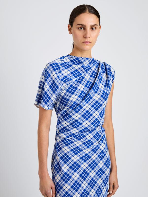 Proenza Schouler Proenza Schouler Hallie Dress In Crinkled Plaid - Cobalt Multi