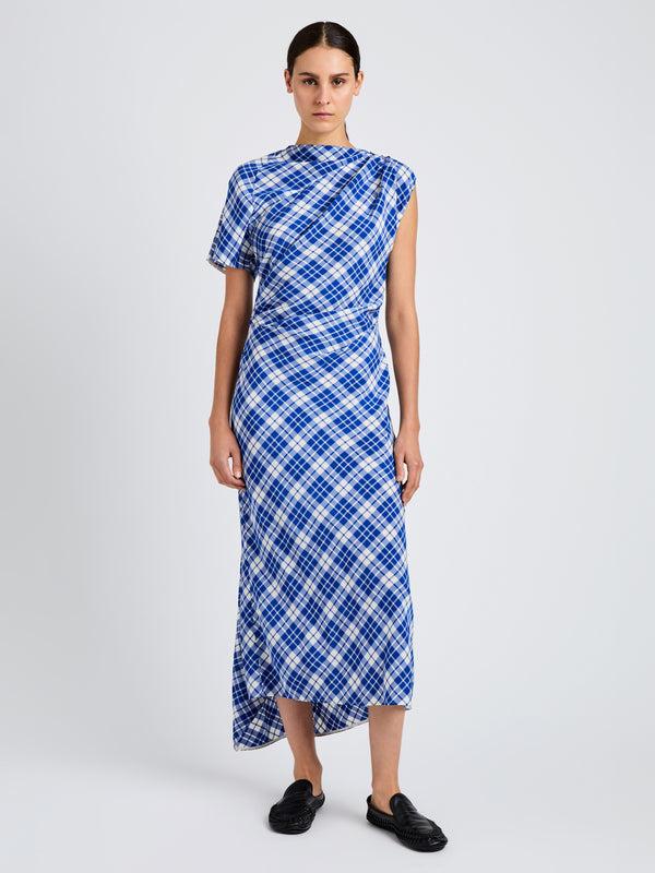 proenza schouler Proenza Schouler Hallie Dress in Crinkled Plaid - Cobalt Multi