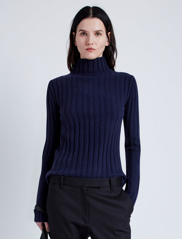 proenza schouler Proenza Schouler Haven Sweater in Midweight Cashmere Rib - Navy