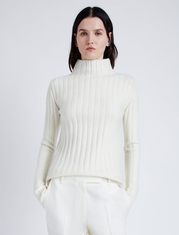 proenza schouler Proenza Schouler Haven Sweater in Midweight Cashmere Rib - Bone